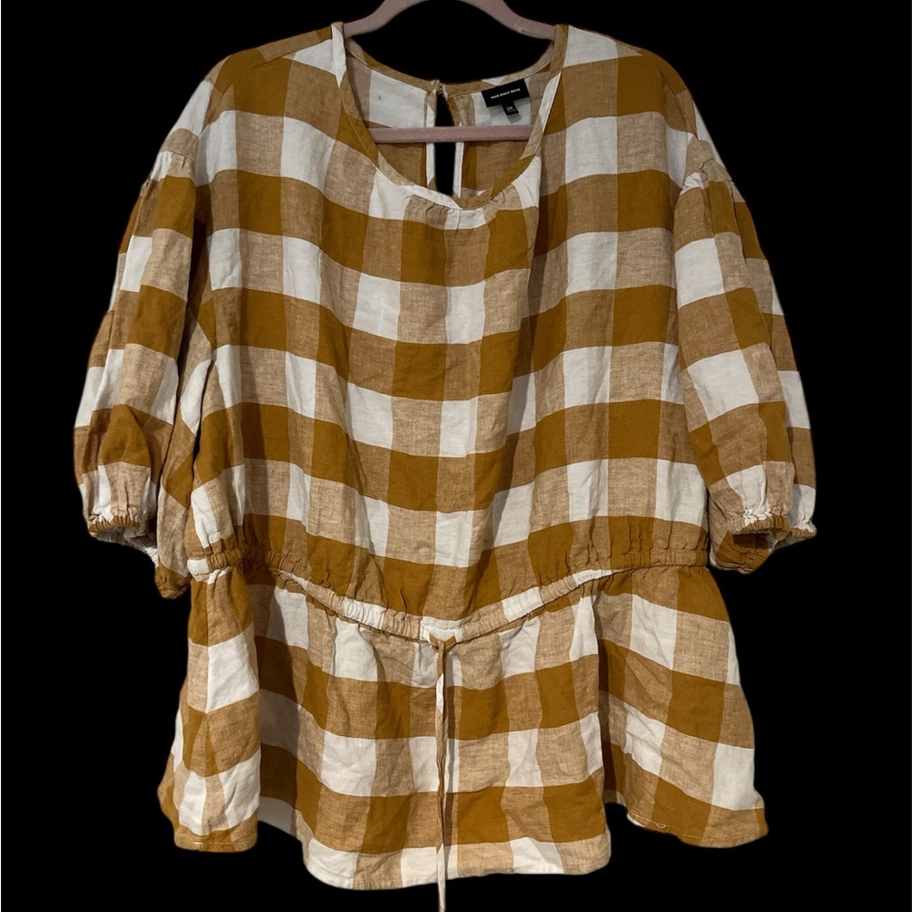 Who What Wear Brown and Cream Checkered Blouse